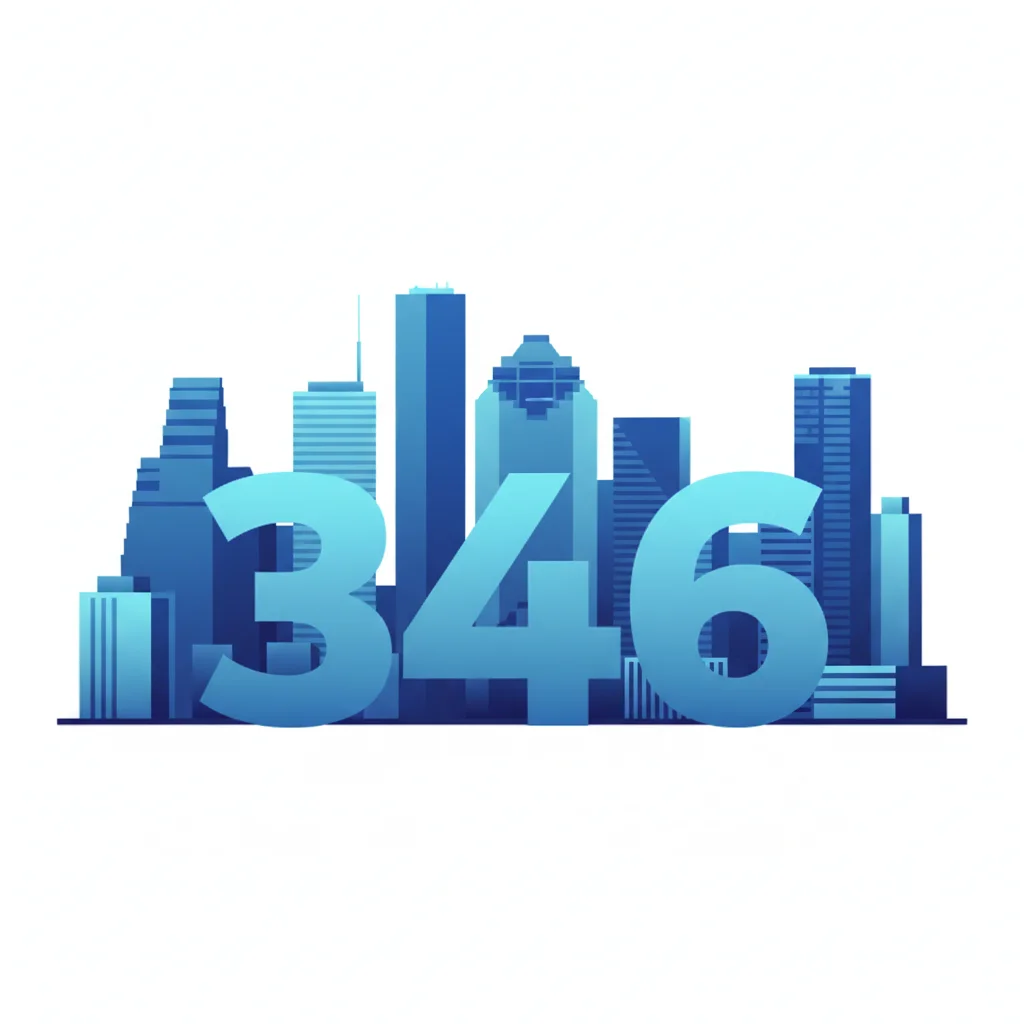 346 area code Houston Texas skyline illustration