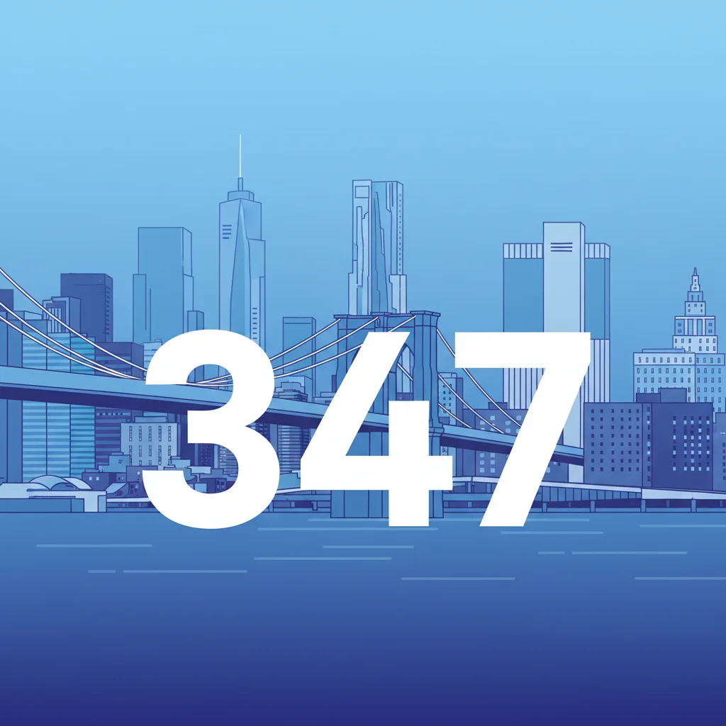 347 area code - Brooklyn Bridge and New York City outer boroughs skyline illustration