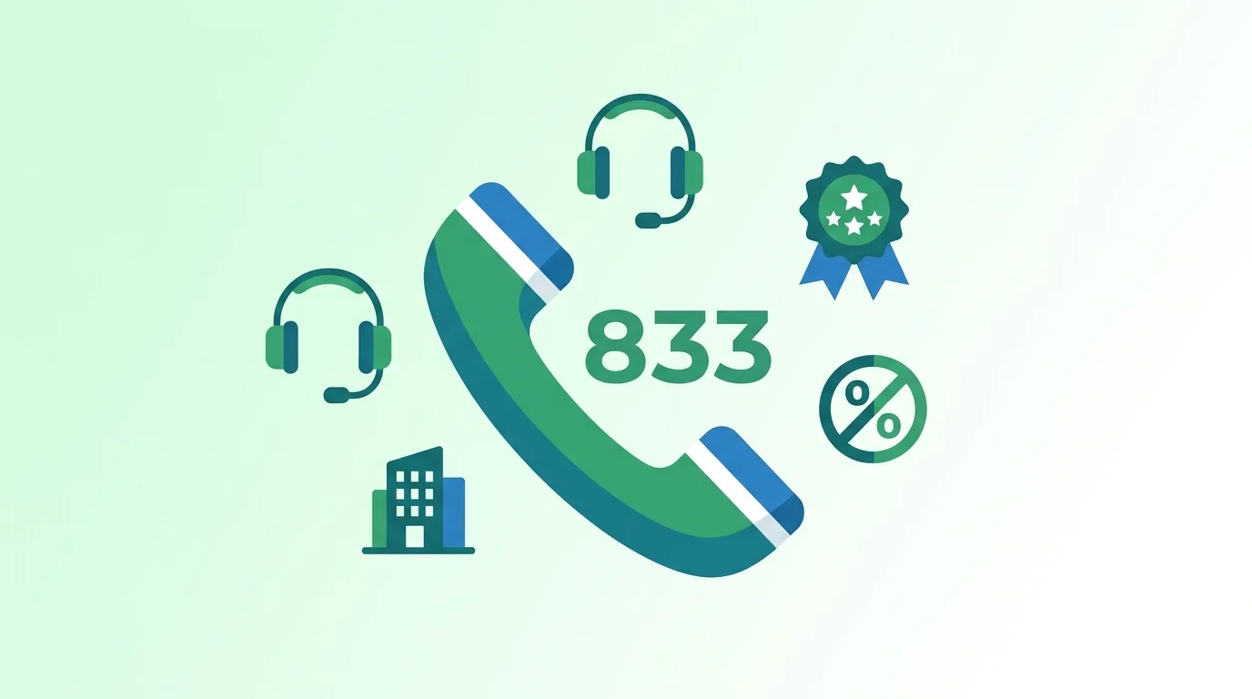 833 toll-free area code illustration with business phone and customer service icons