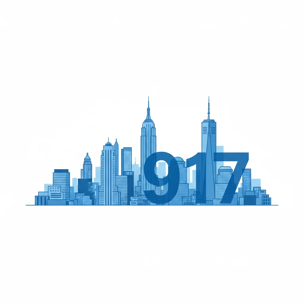 917 area code New York City Manhattan skyline illustration