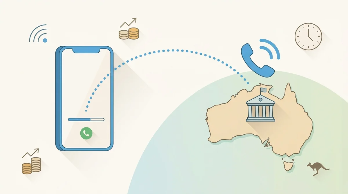 A caller overseas waiting on hold to an Australian government helpline