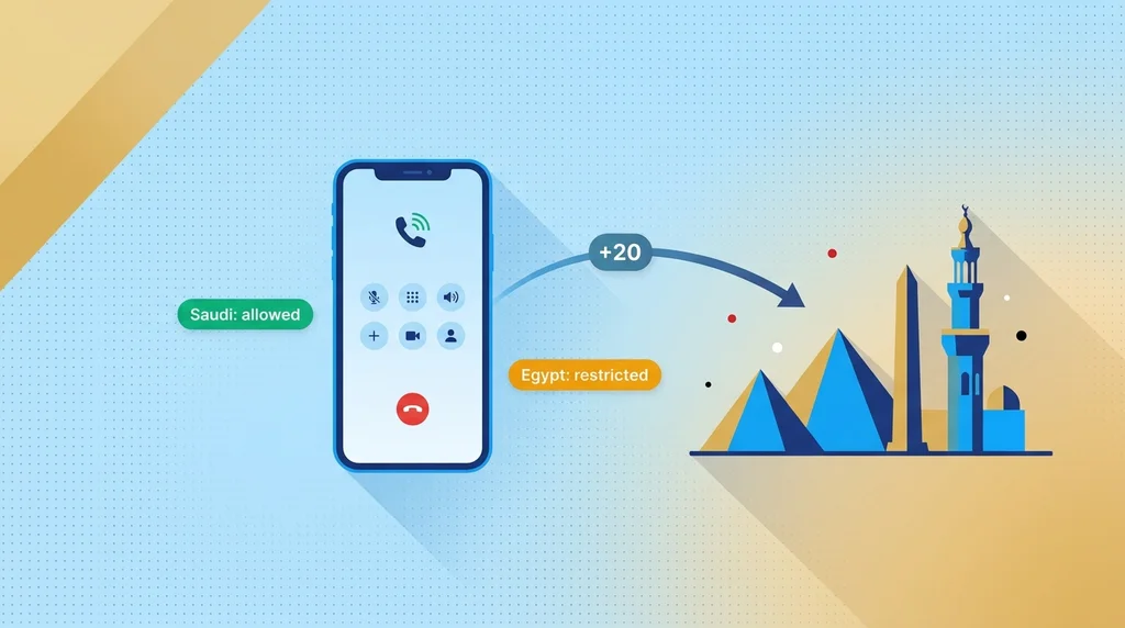 Call Egypt from Saudi Arabia 2026 — Saudi permits VoIP but Egypt restricts it, BubblyPhone $0.16/min Etisalat Misr