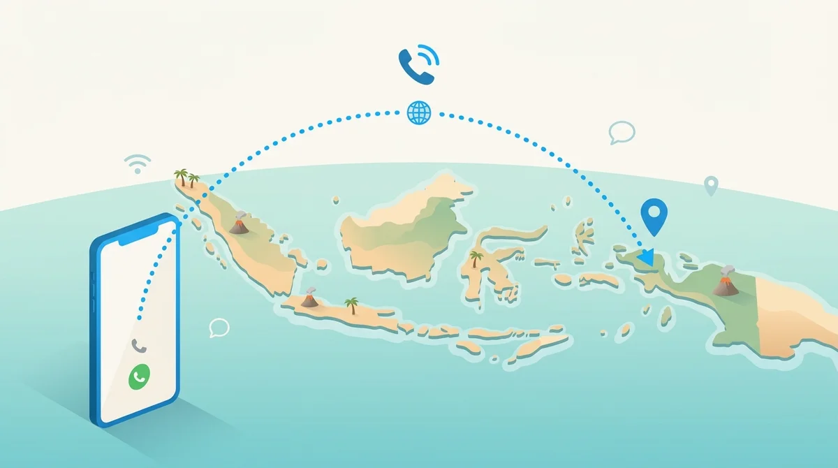 A call travelling from a smartphone across the sea to the Indonesian archipelago